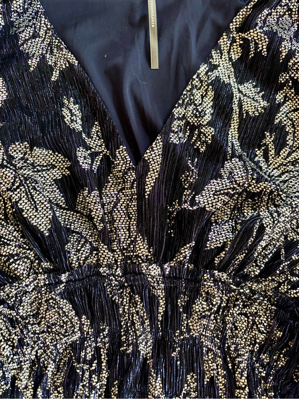 NWT! Anthropologie‎ Metallic Blue & Silver V-Neck Peplum Blouse Long Sleeve ~ M - Picture 6 of 9